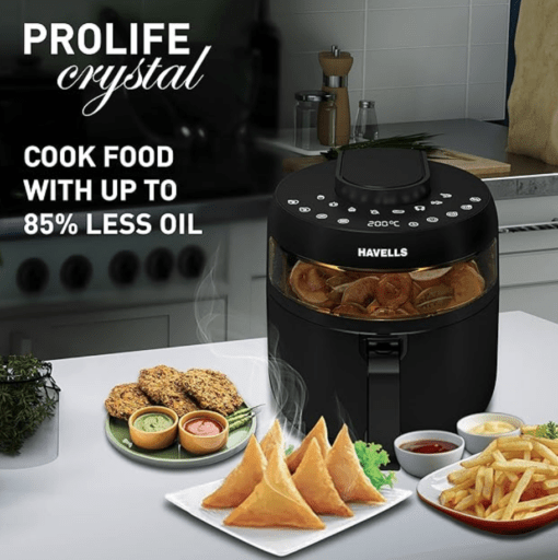 Havells Air Fryer Prolife Crystal | See-Through Window | 85% Less Oil | 5L Pan | 8 Presets Menu | Auto Restart | Touch Screen | Digital Display |Dehydrator Mode | 1500 Watt & 2 Year Warranty, 5 Liter - Image 2